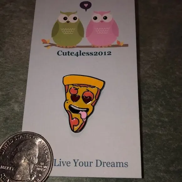 Funny Face Pizza Pin Brooch - Picture 1 of 2